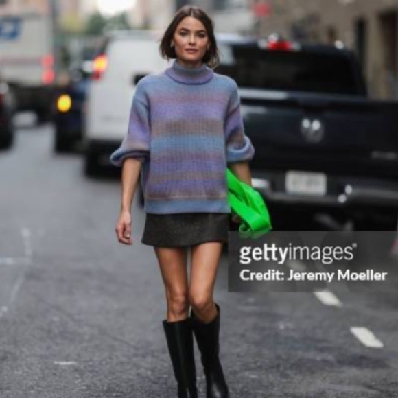 NEW COS Striped Wool Knit Purple Ombré Chunky Mock neck Oversized Sweater Medium - Picture 3 of 12